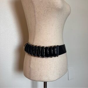 Navy Blue leather belt with silver hardware